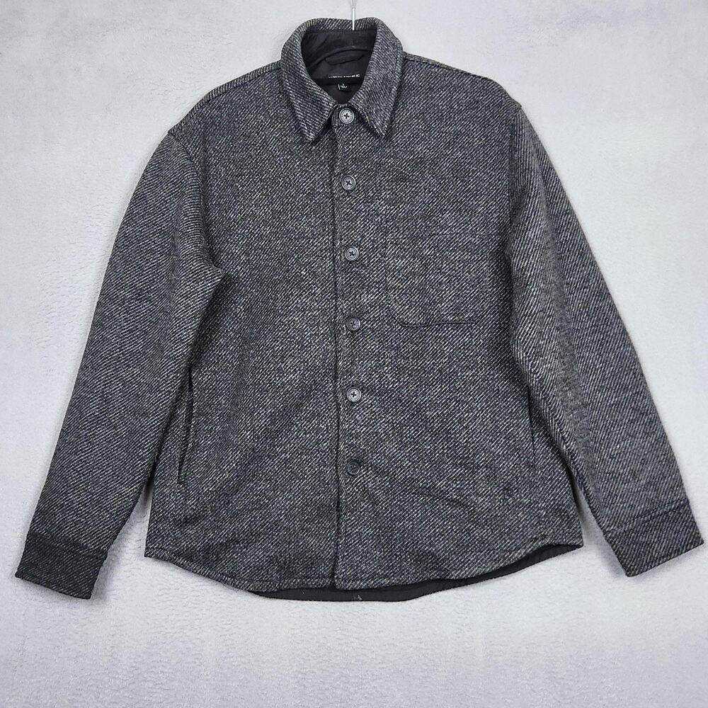 Banana Republic Shirt Jacket Mens Small Gray Herringbone Button Front Lined